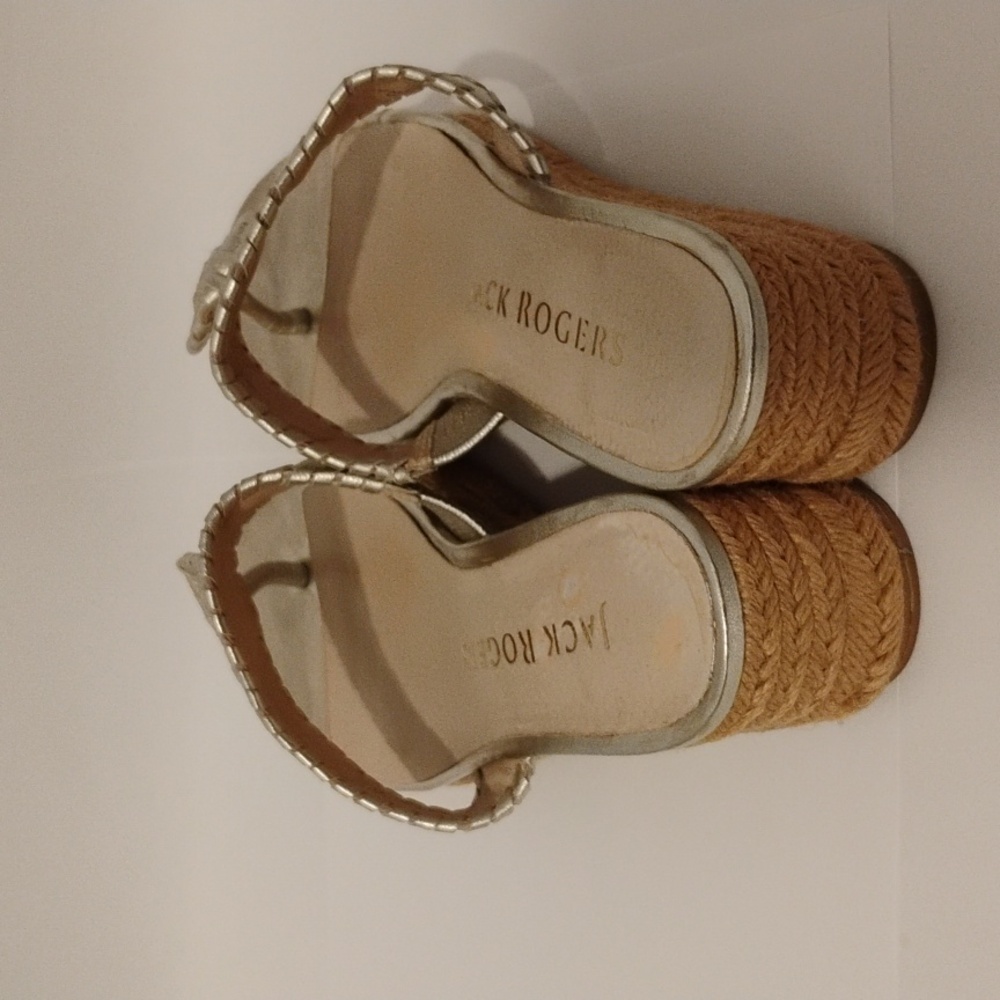 Jack Rogers Sandals Heels Wedge Thong Leather Jute Espadrille Medallion Gold 6 - Picture 4 of 12